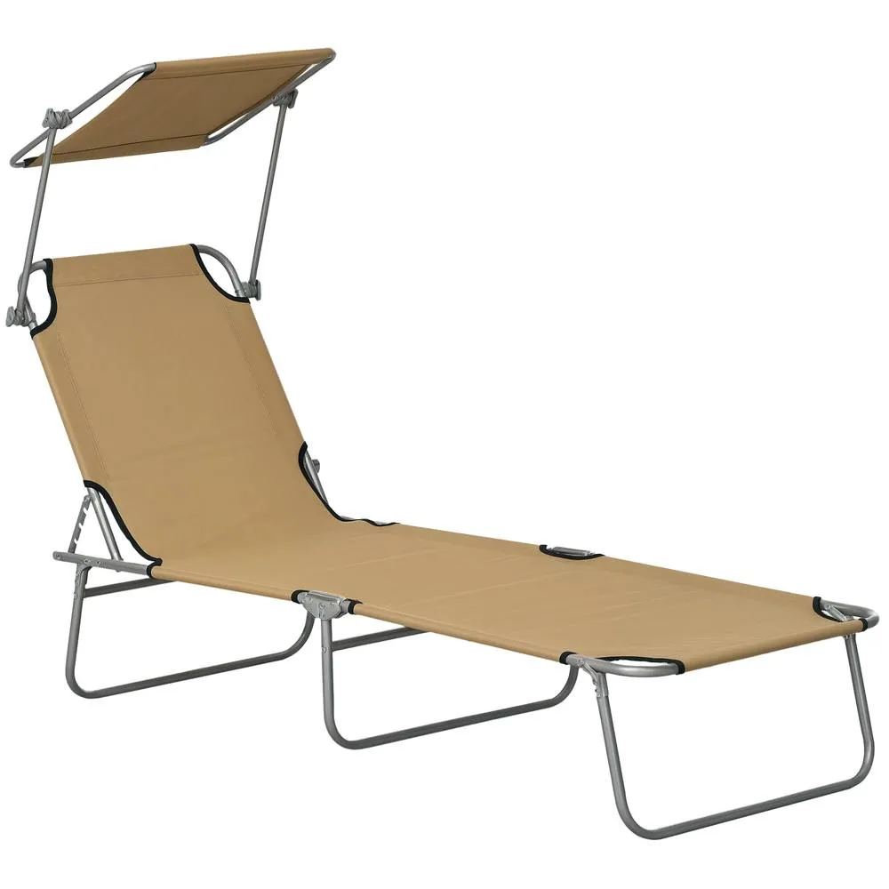 OUTSUNNY Reclining Sun Loungers, Folding Recliners for Garden Patio, Tan 2