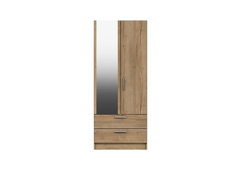 Waterloo 2 Door 2 Drawer Wardrobe with Mirror - Natural Rustic Oak