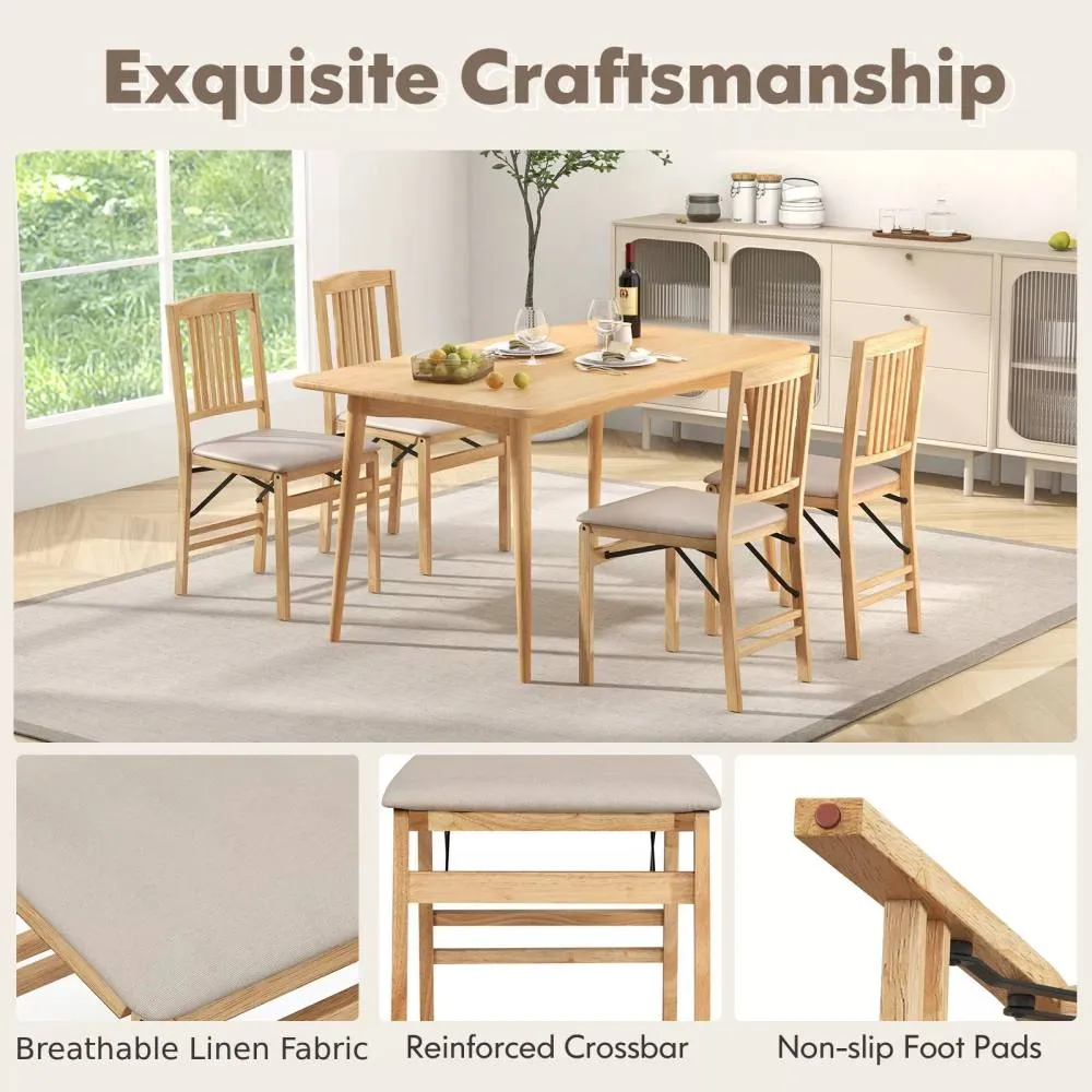 Costway Folding Dining Chairs Set of 2 Foldable Upholstered Kitchen Chairs in Beige 5