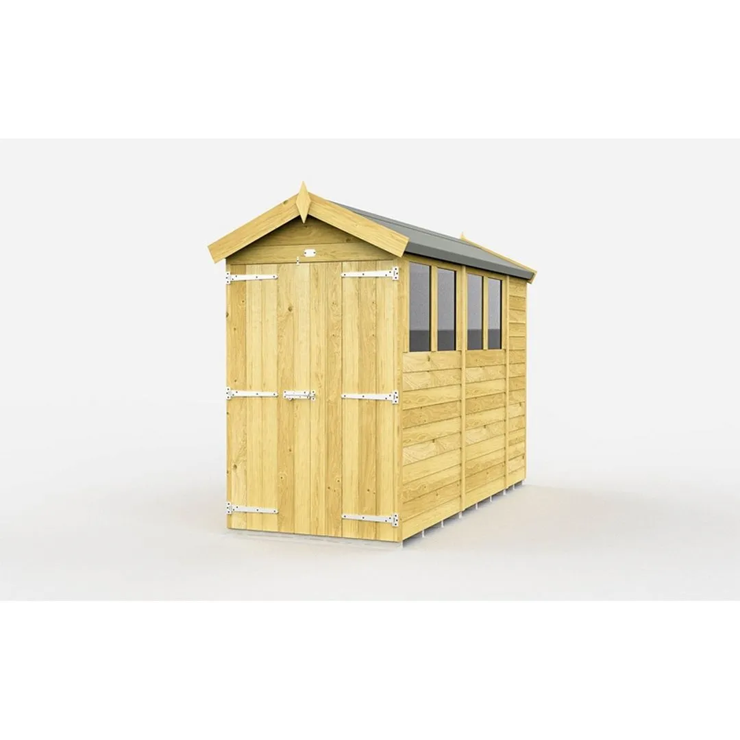 Buttercup Farm 4 x 10 Feet Apex Shed - Double Door W/ Windows - L302 x W118 x H217 cm in Brown