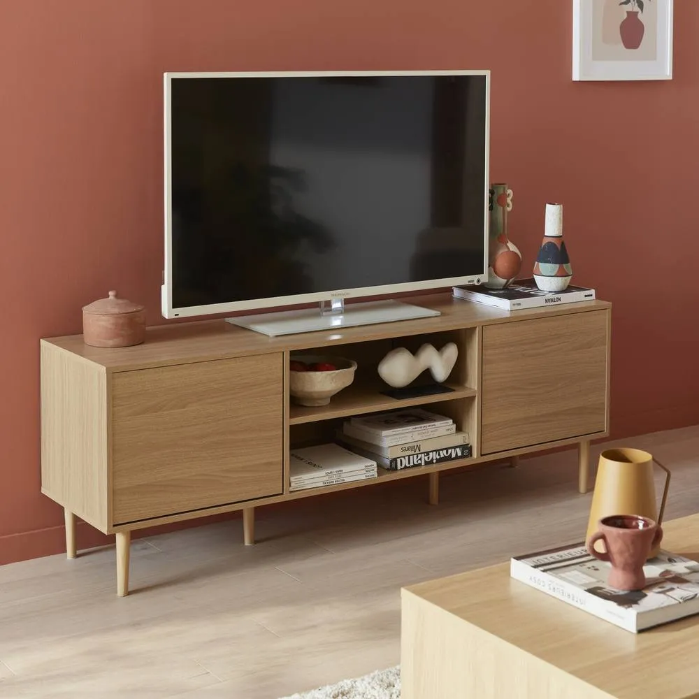 sweeek 160cm Tv Unit Wooden Effect 2 Doors in Light Brown 4