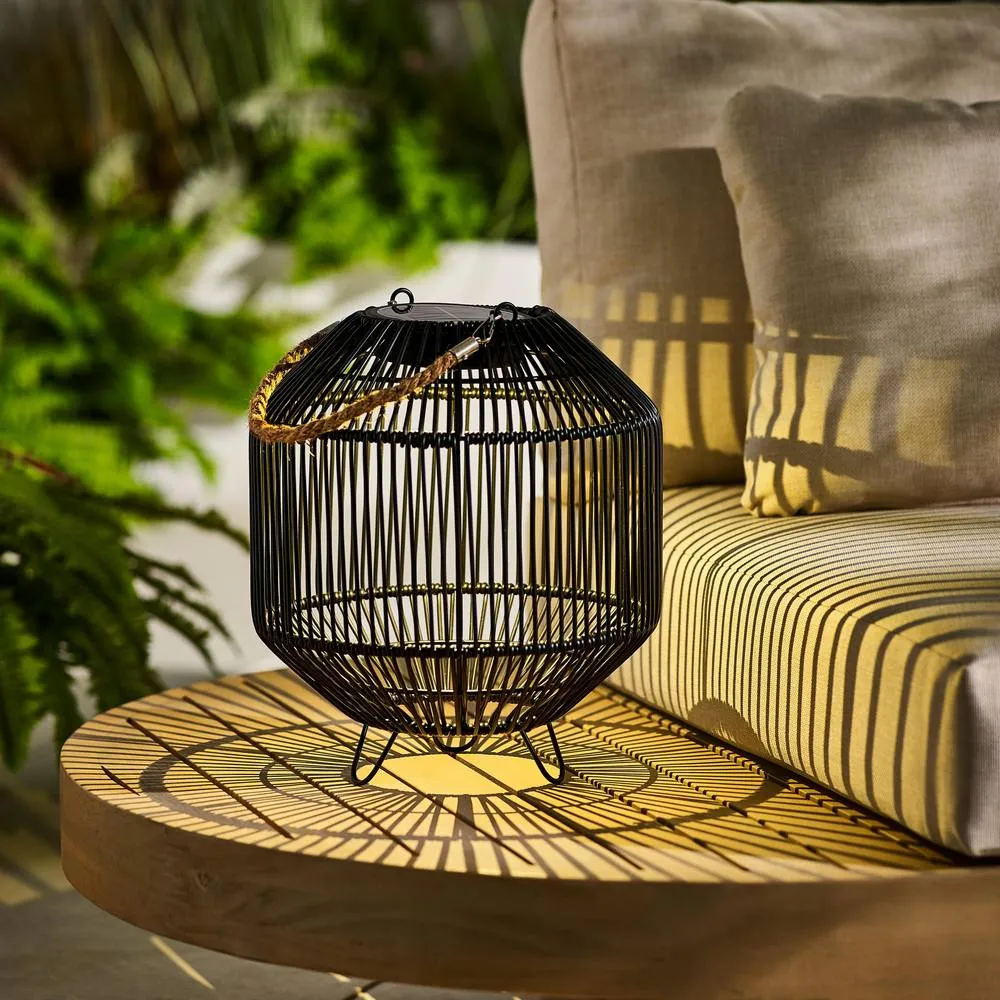 FurnitureboxUK Naples Black Rattan Hanging Solar Outdoor Lantern 2