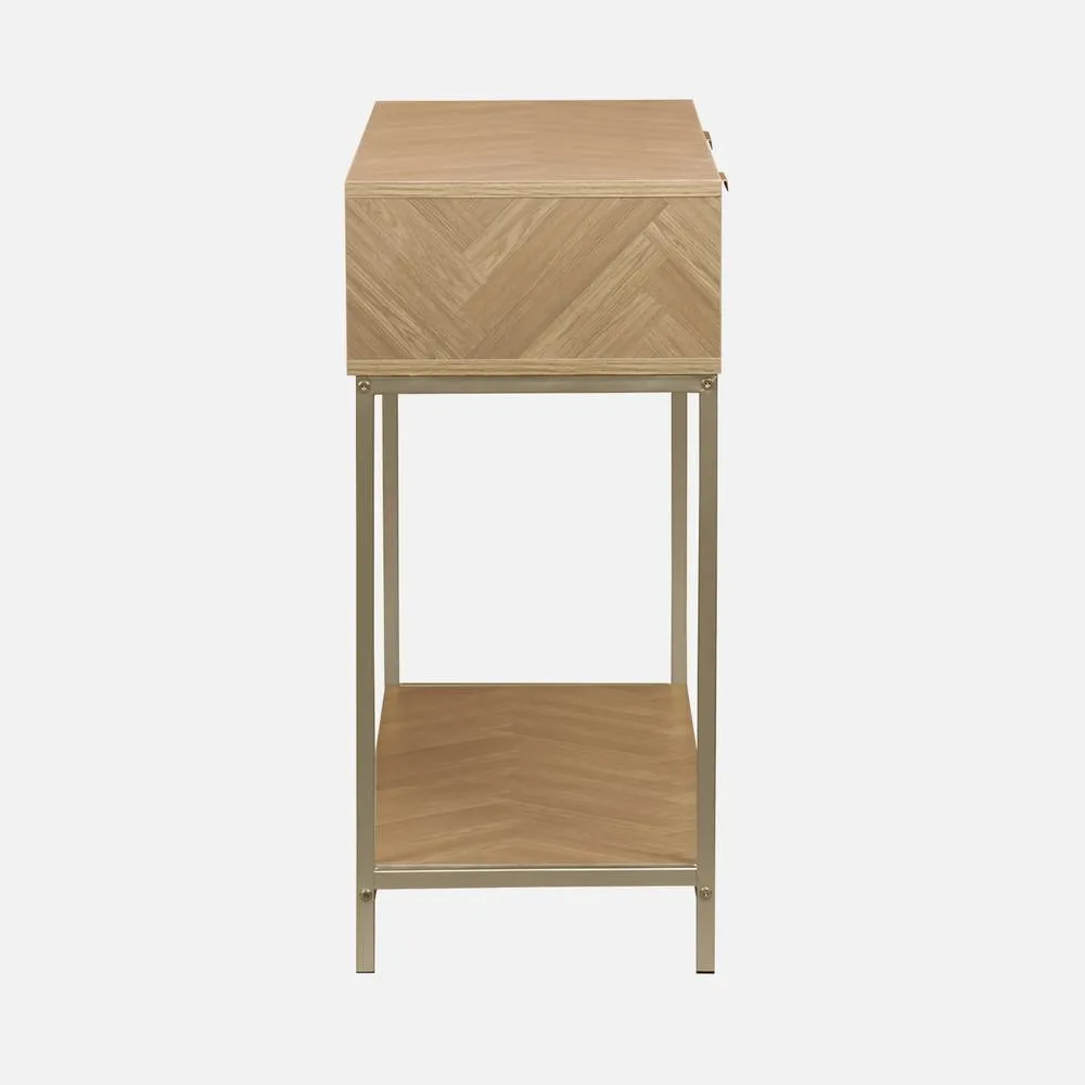 sweeek 110cm Herringbone Console Table With 2 Drawers in Light Brown 3