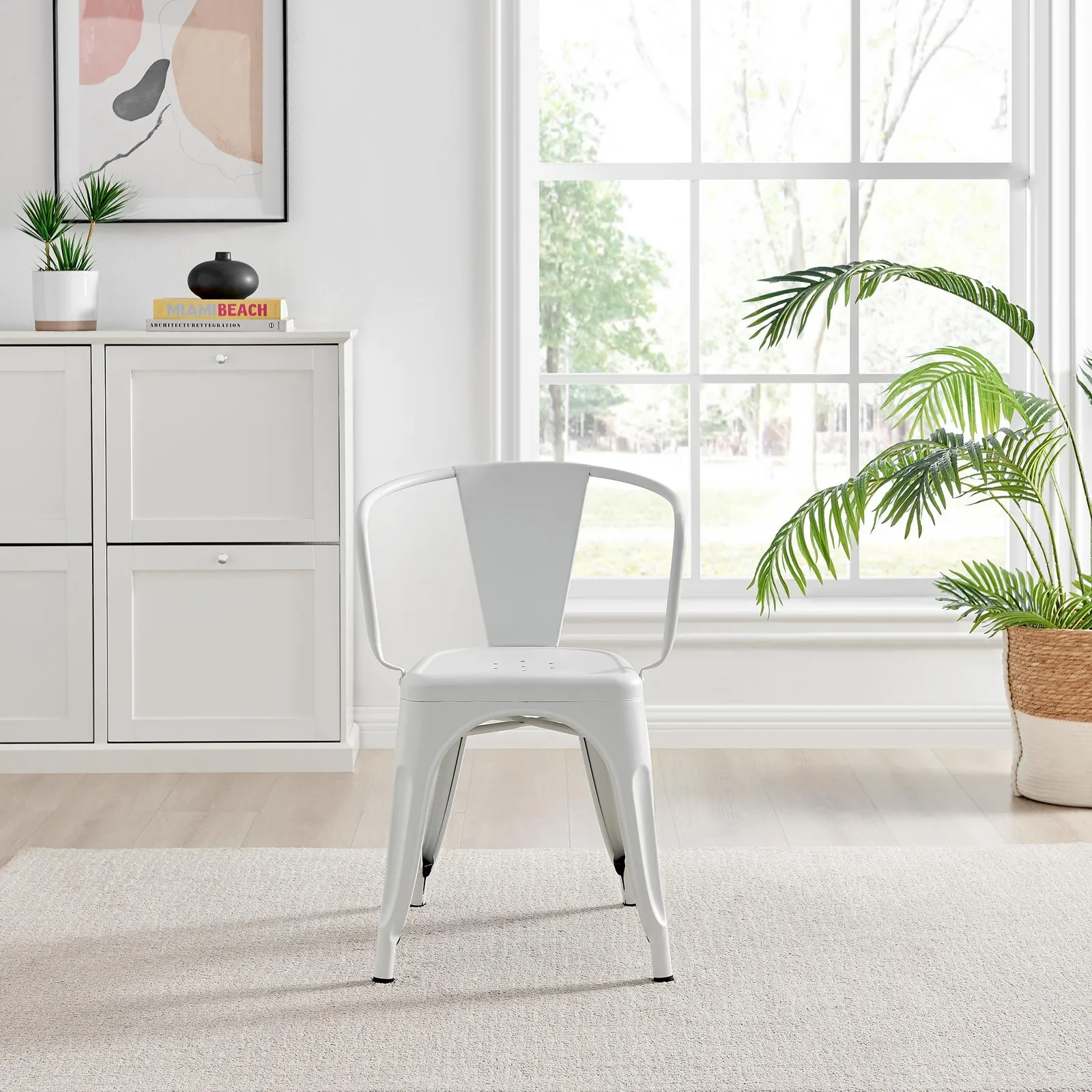 FurnitureboxUK Set of 2 Colton Industrial Steel Stackable Tolix Style Dining Chairs with Arms in White 4