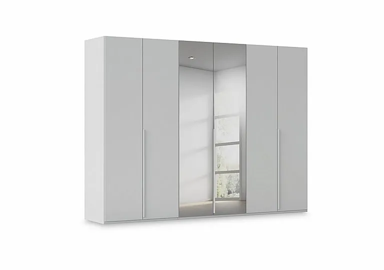 Haven 301cm 6 Door Hinged Wardrobe with 4 Décor Doors and 2 Mirror Doors - Silk Grey/Silk Grey Front