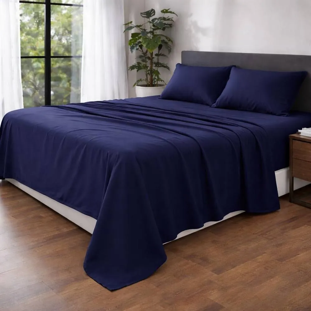 Homes-Linen Ultra Soft Microfibre Flat Sheet Breathable Wrinkle & Fade Resistant in Navy