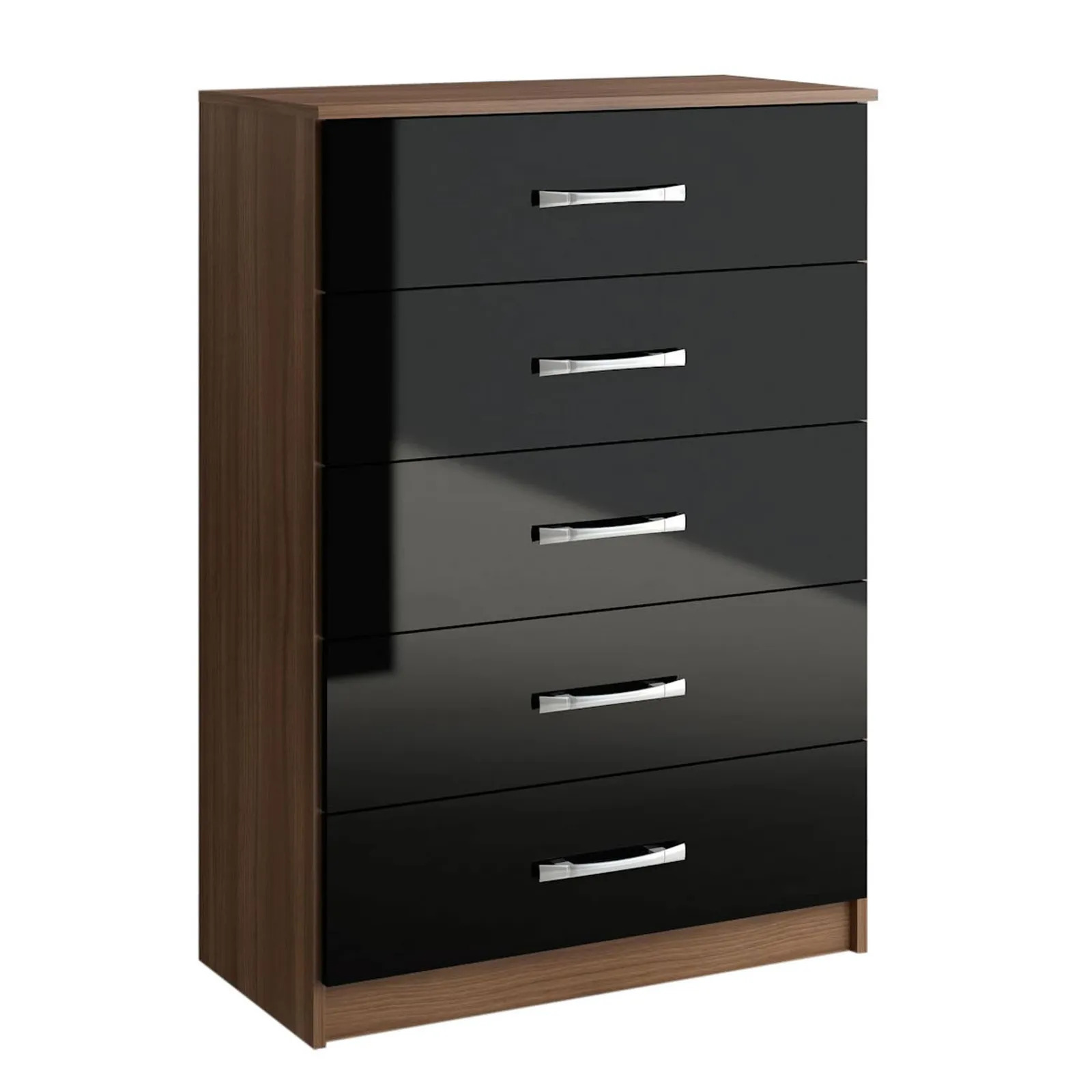 Lynx Walnut and Black 5 Drawer Chest Black