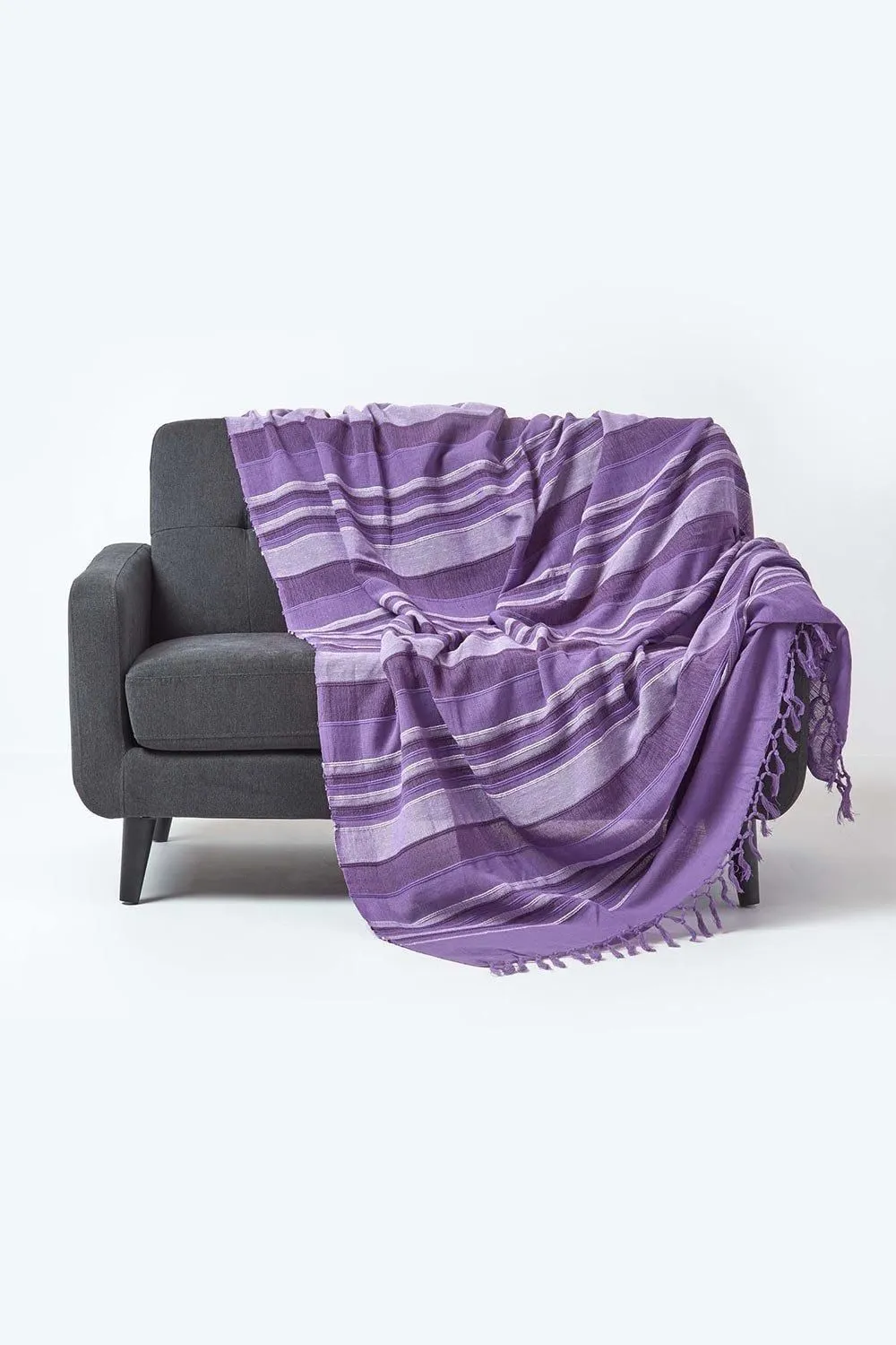 Homescapes Cotton Morocco Striped Throw in Mauve