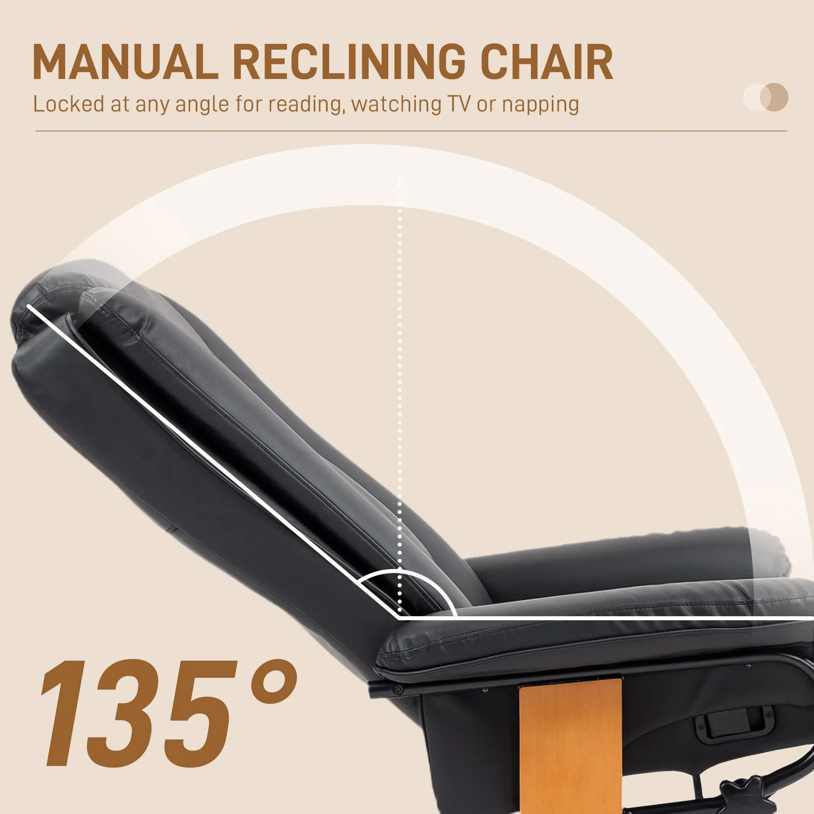 HOMCOM PU Leather Reclining Armchair with Footrest for Living Room in Black 4