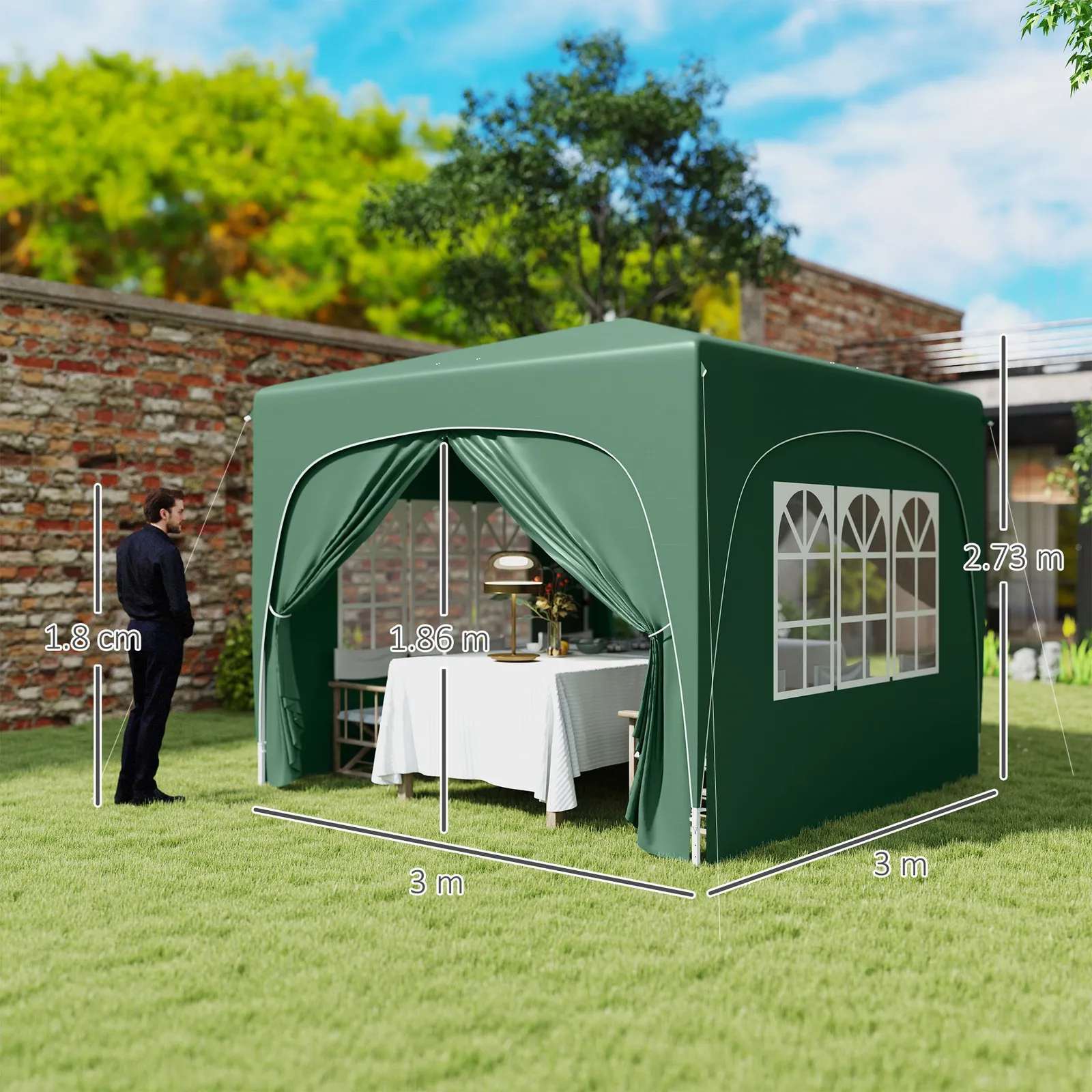 OUTSUNNY 3 x 3(m) UPF50+ Pop Up Gazebo with Sides & Carry Bag, Dark Green 3