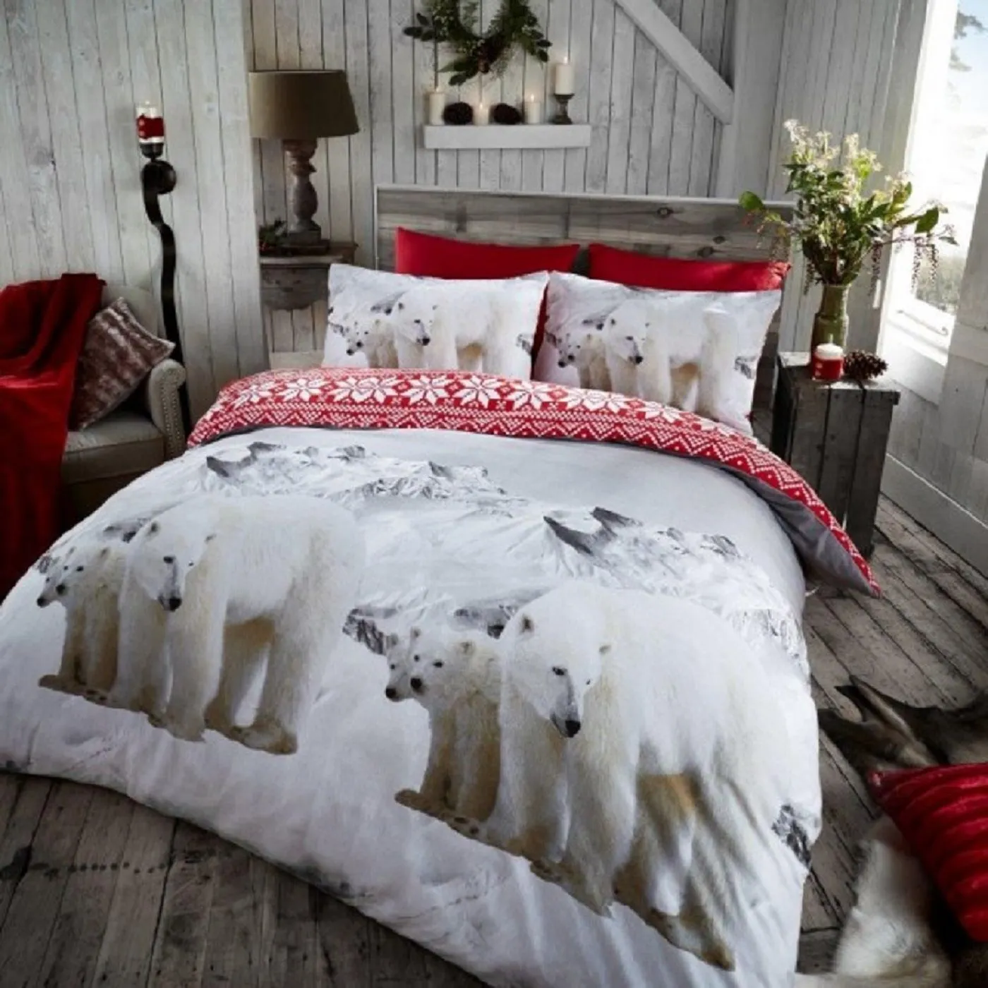 Smart Living 100% Brushed Cotton Flannel Printed Duvet Cover With Pillowcases in White