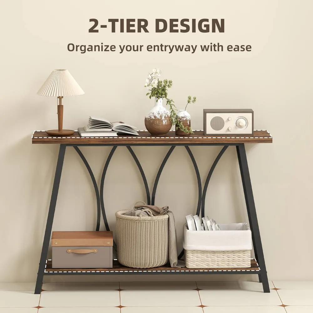 HOMCOM Console Table, Industrial Narrow Sofa Table with 2 Tiers, Metal Frame in Brown 4