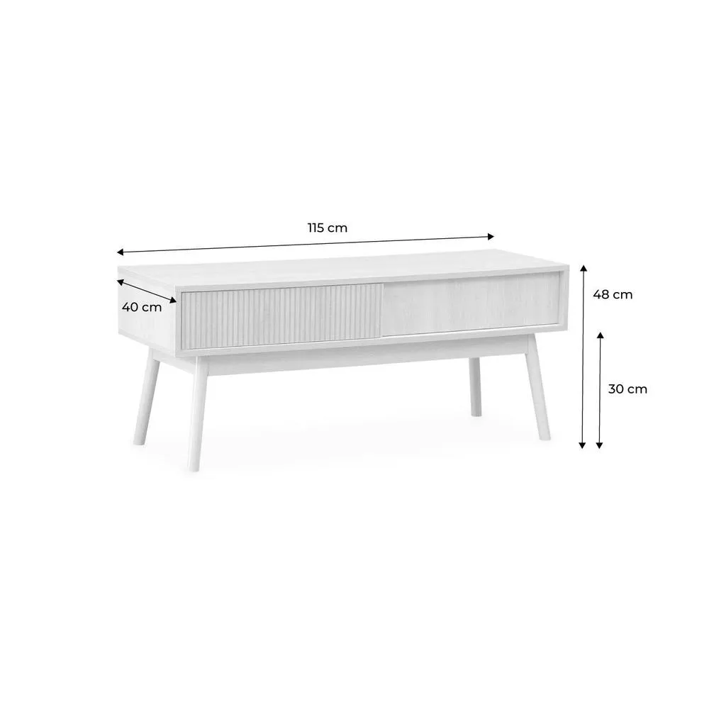 sweeek 115cm Tv Unit Grooved Wood Detail 2 Doors in Light Brown 5