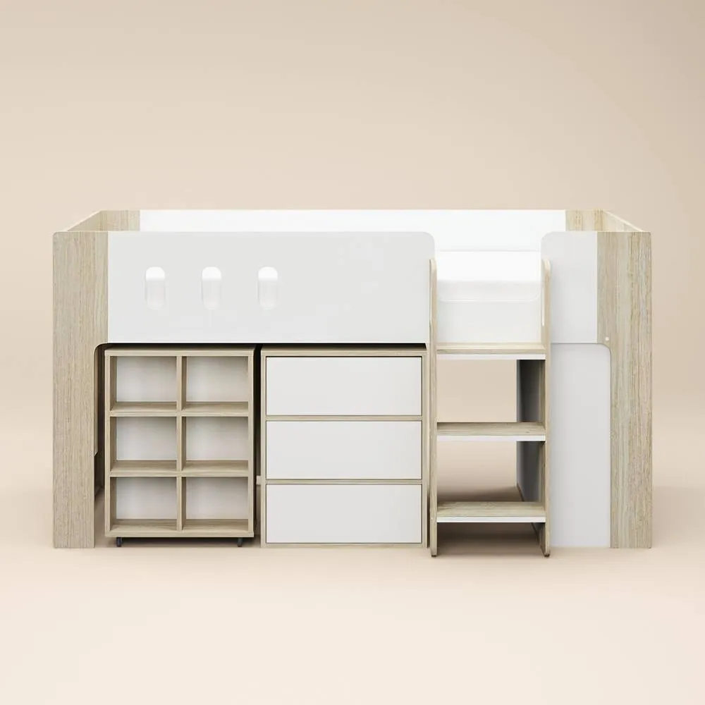 Flair Willow Mid Sleeper with Desk & Storage White & Oak 5