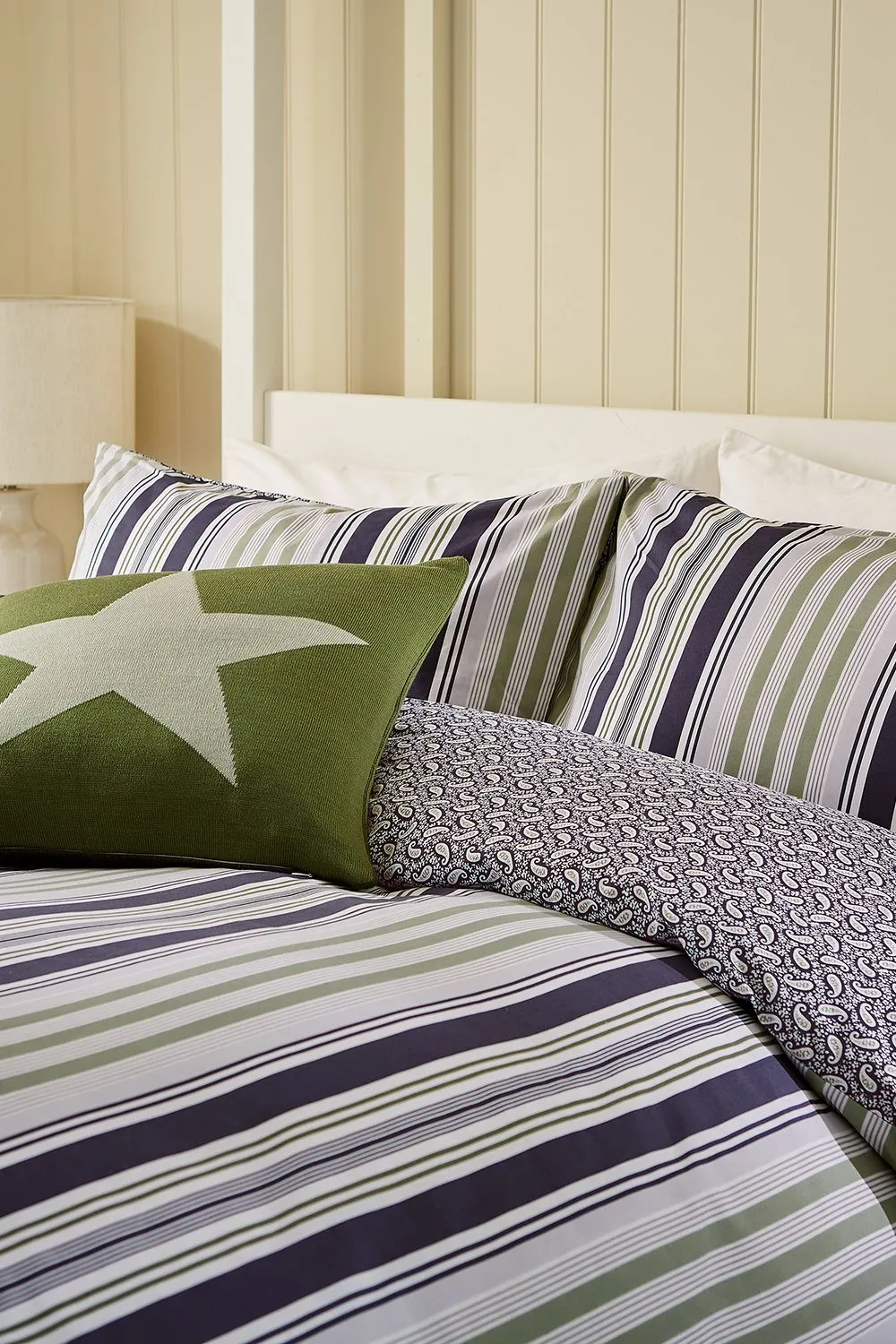 Helena Springfield 'Beach House Stripe' Cotton Duvet Cover Set in Green 2