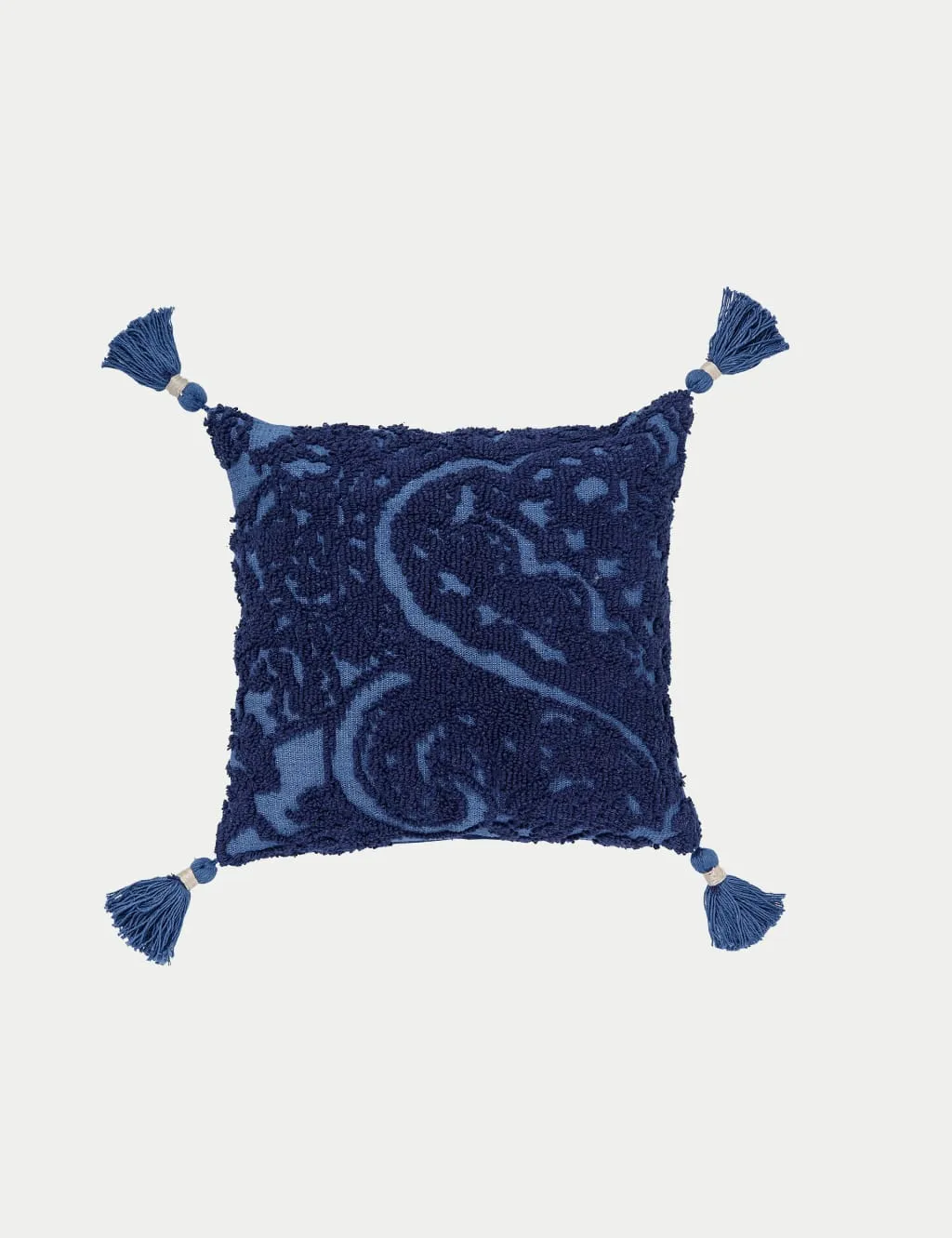 Joules Pure Cotton Paisley Needle Point Cushion Royal Blue
