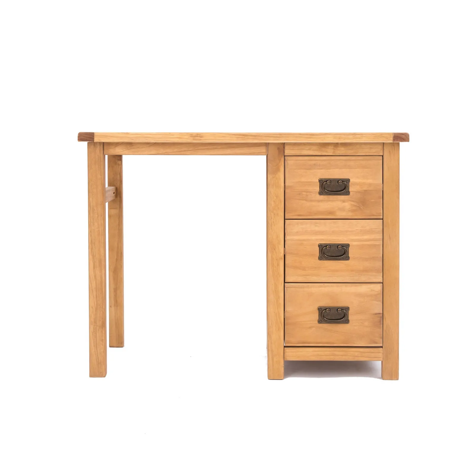 Cabinet Bits Lugo 3 Drawer Desk - Dressing Table Brass Drop Handle in Light Brown