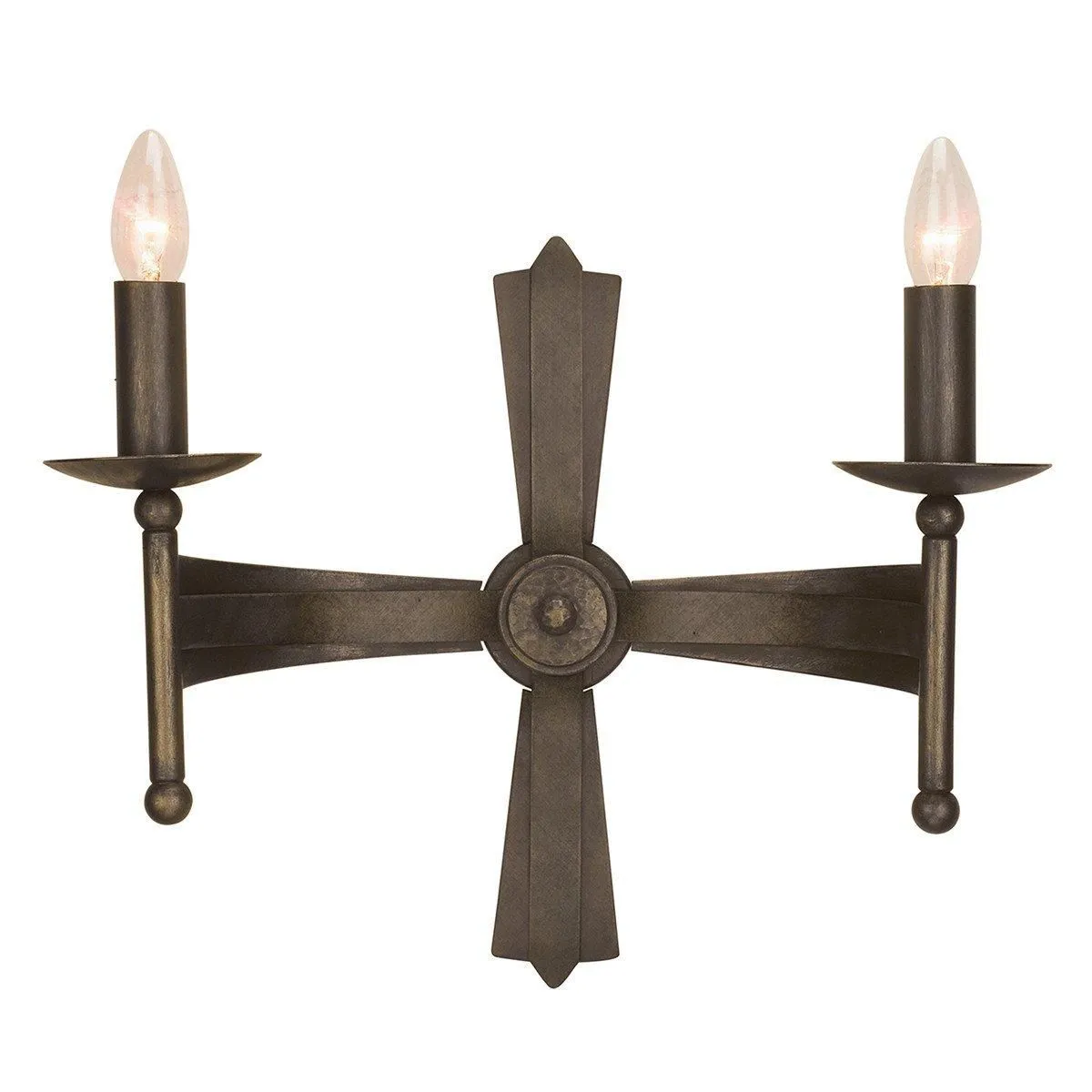 Netlighting Cromwell 2 Light Indoor Candle Wall Light Old Bronze E14 in Brown