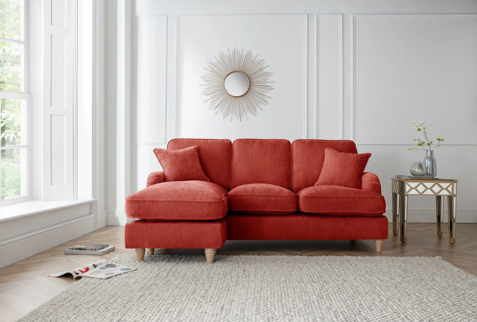 The Great Sofa Company Orla Left Hand Chaise Sofa Manhattan Navy in Terracotta 1
