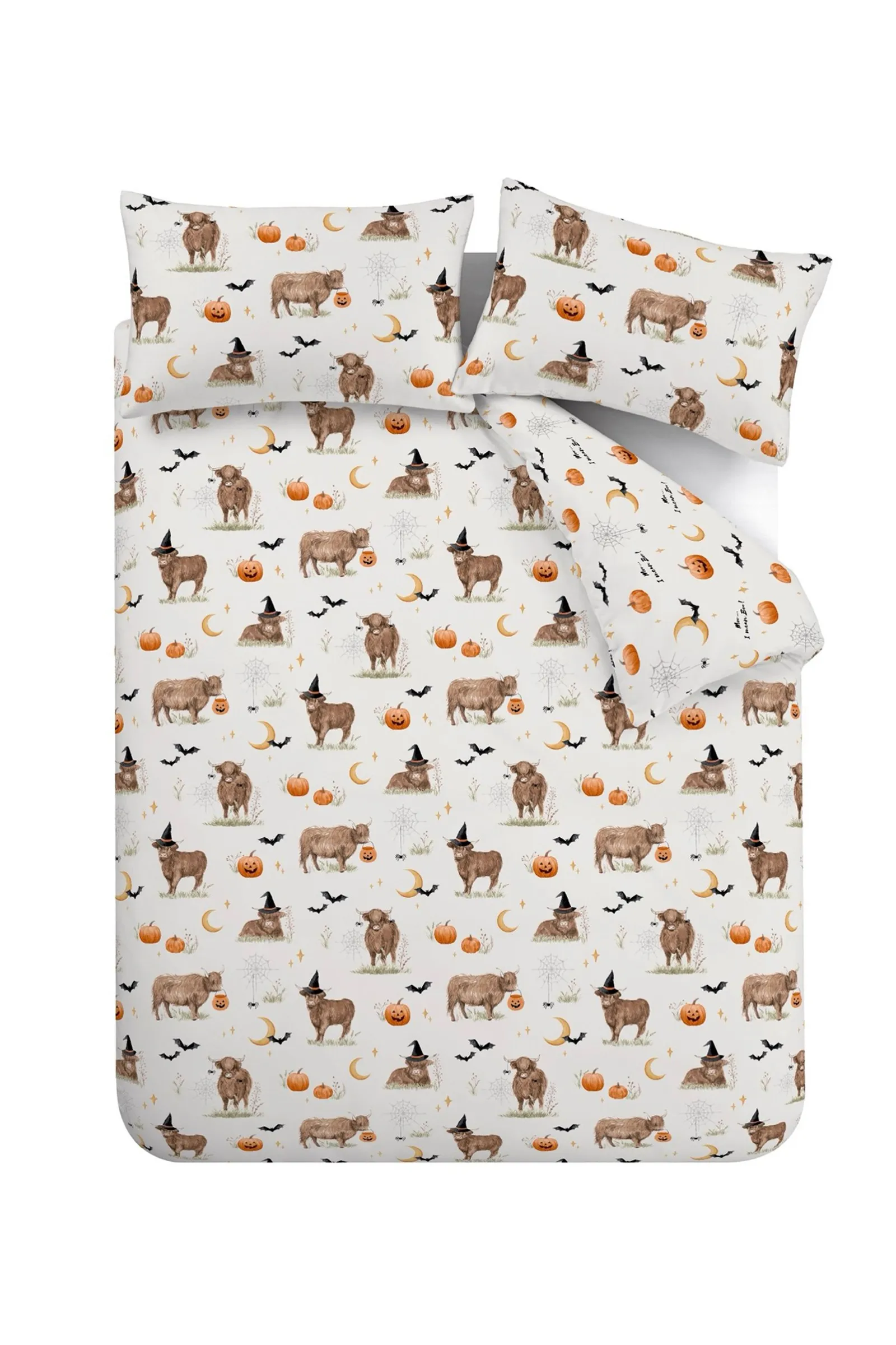 Catherine Lansfield Halloween Highland Cow Reversible Duvet Cover Set in Natural 5