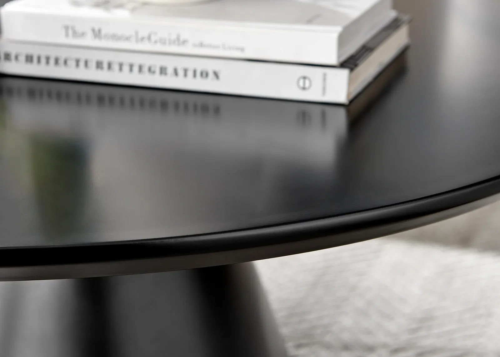 FurnitureboxUK Palma Round Coffee Table with Pedestal Pillar Base & Semi-Matte or High Gloss Finish for Modern Minimalist Industrial Look in Black 4