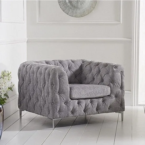 Sabine Velvet Armchair In Plush Grey With Metal Legs