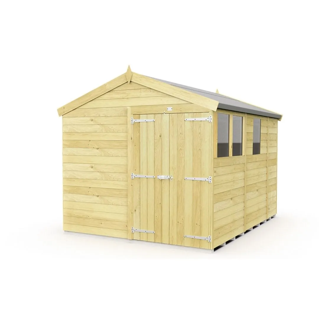 Buttercup Farm 8 x 9 Feet Apex Shed - Double Door W/ Windows - L272 x W231 x H217 cm in Brown