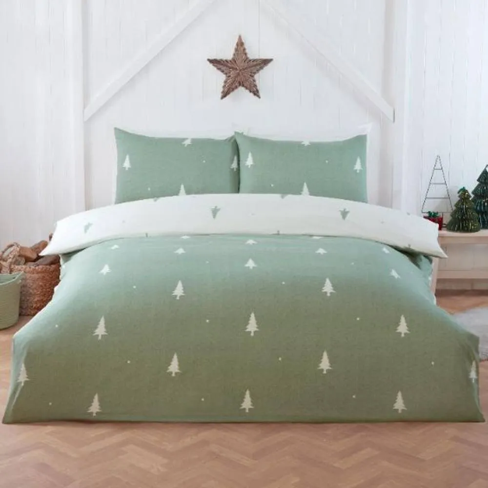 Rapport Home Fir Microfibre Reversible Duvet Cover Set with Pillowcase in Green