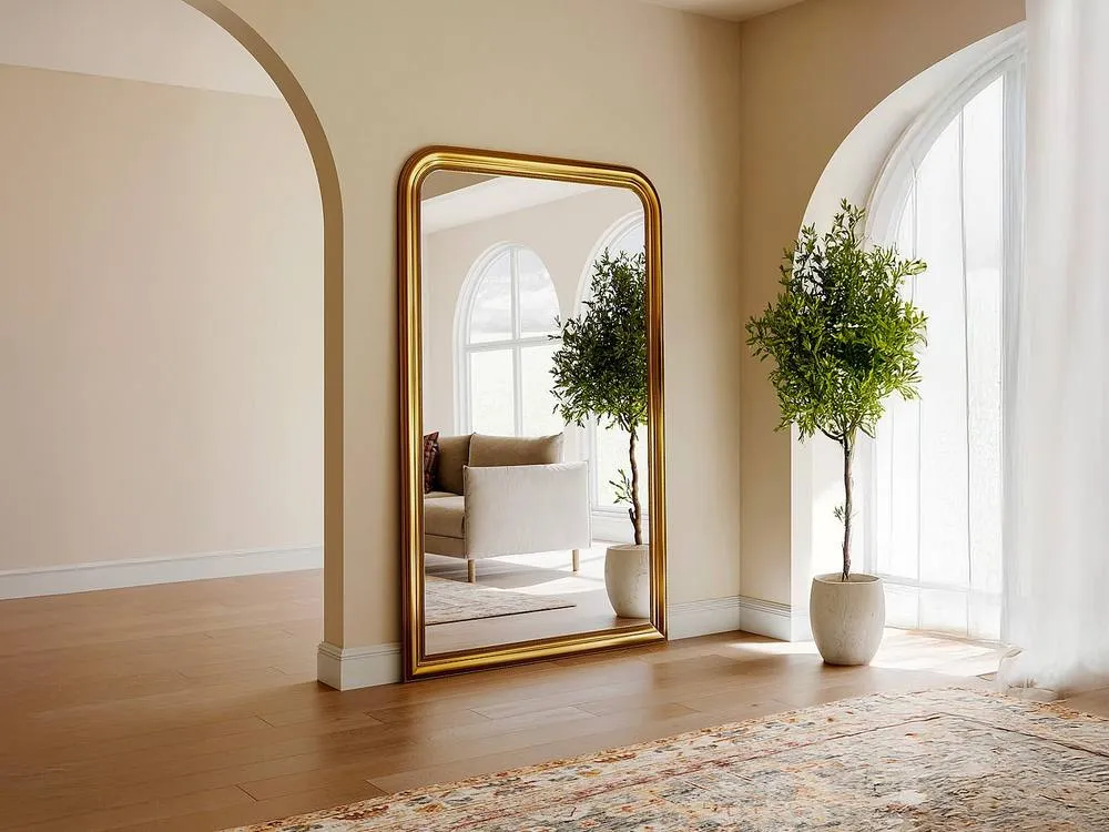 Vente-unique Large Paulownia Wood Mirror - W. 120 X H. 190 Cm - Brass Effect Gold
