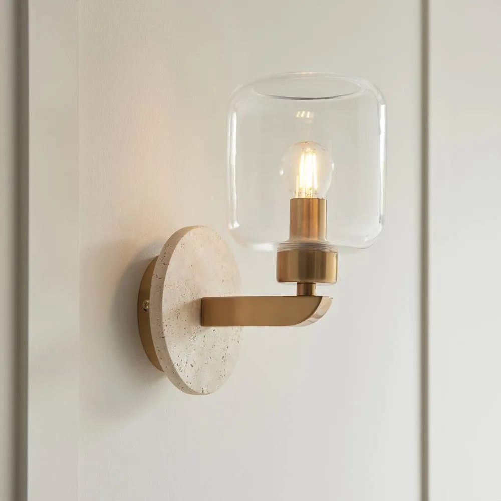 Netlighting Travi Wall Lamp Natural Travertine Vintage Brass & Clear Glass E14 in Gold 2
