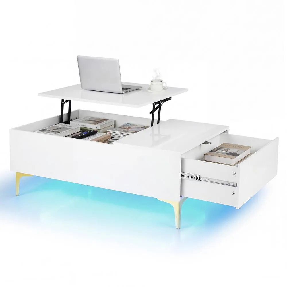 Costway Modern Lift Top Coffee Table High Gloss Accent Table in White 3
