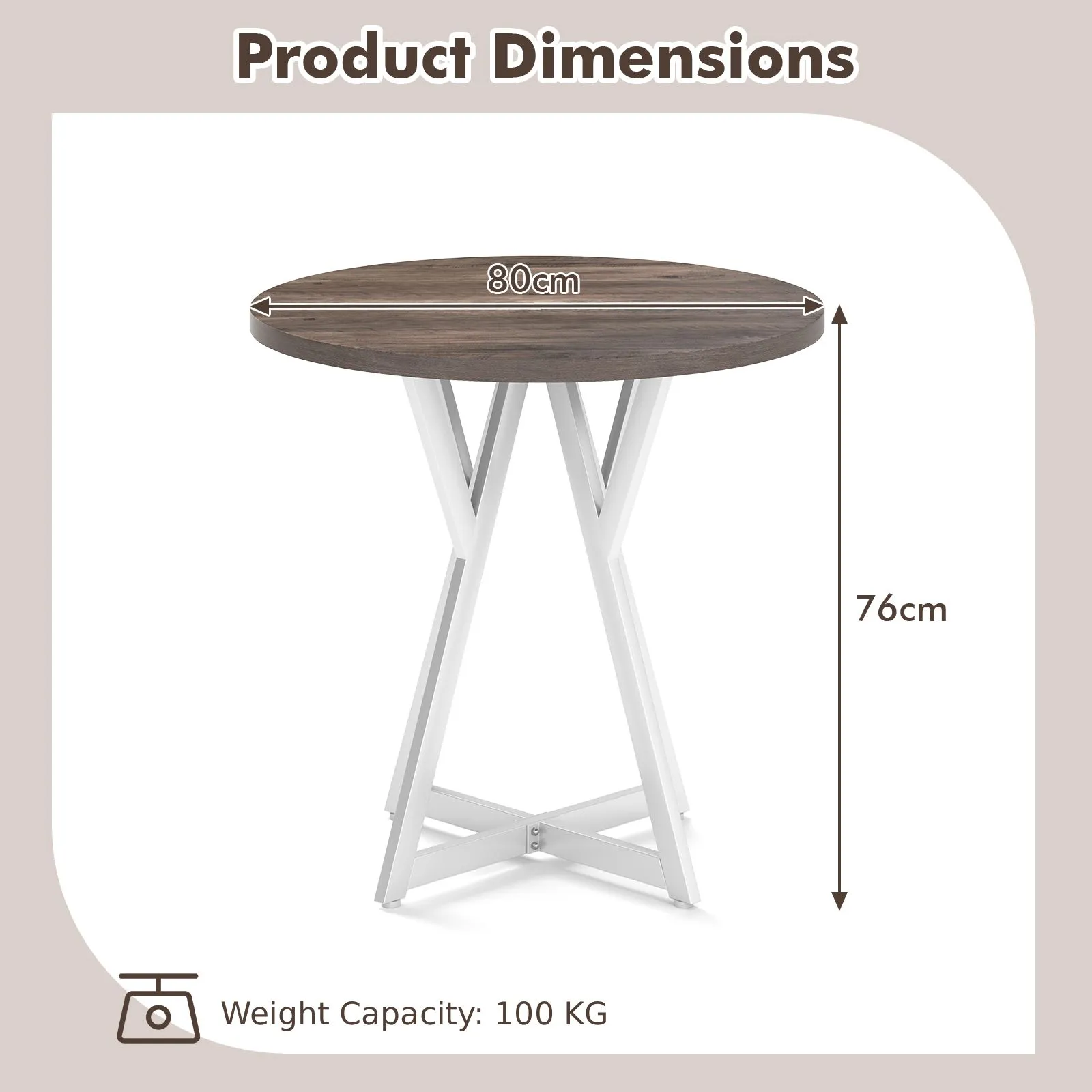 Costway 80cm Round Dining Table Wooden Kitchen Table in Natural 2
