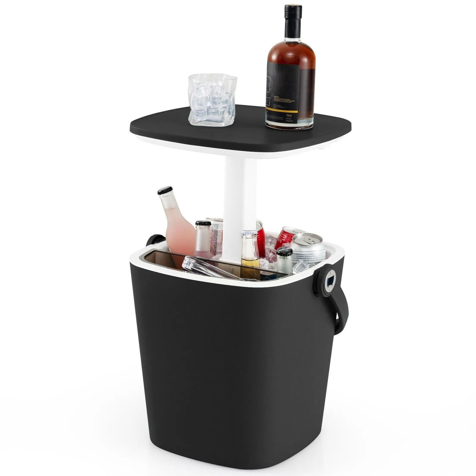 Costway 15 L Outdoor Cool Bar Table Patio Cooler Side Table with Lift Top Lid in Black