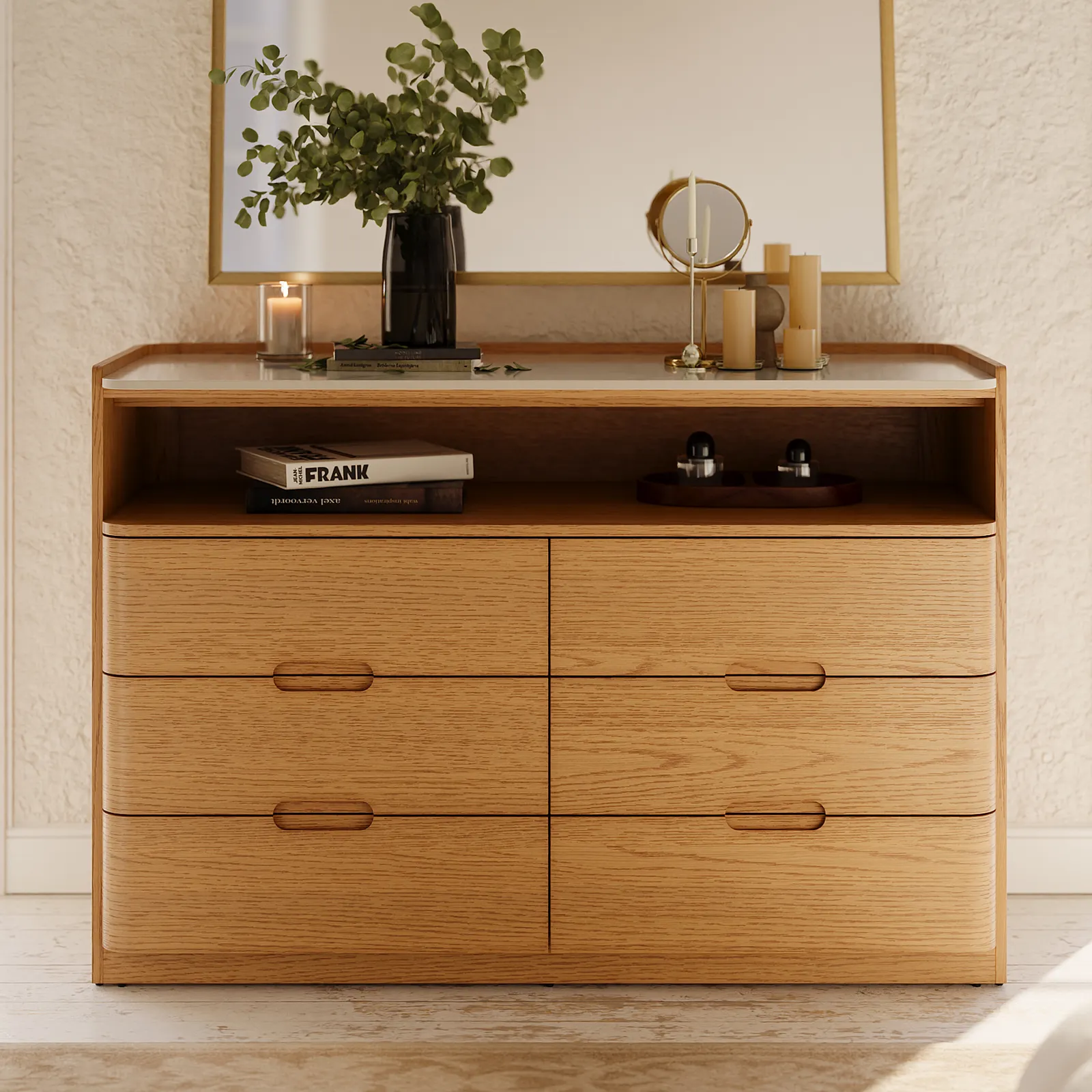 Modern 47” 6-Drawer Dresser with Shelf and Sintered Stone Top