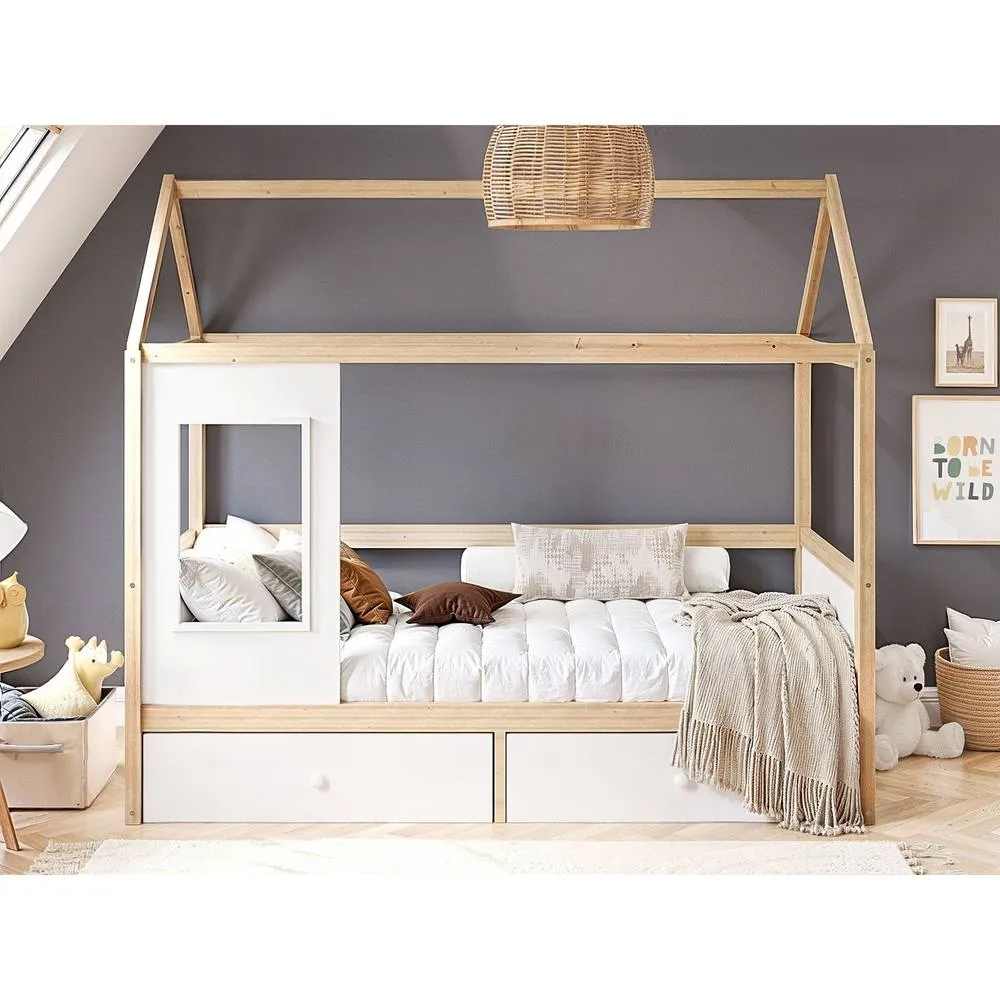 Flair Ted Play House Wooden Bed with Storage in White 1