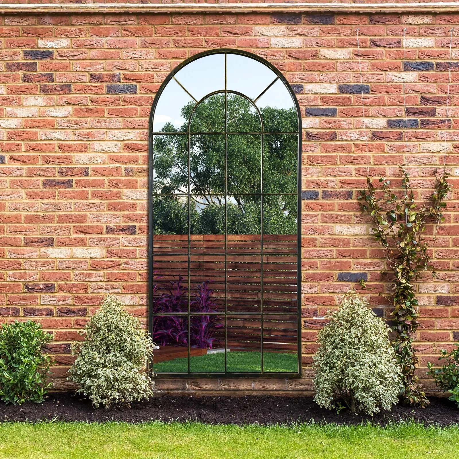 MirrorOutlet Antique Black Framed Arched Window Garden Mirror 71"x33.5" 180x85CM 2