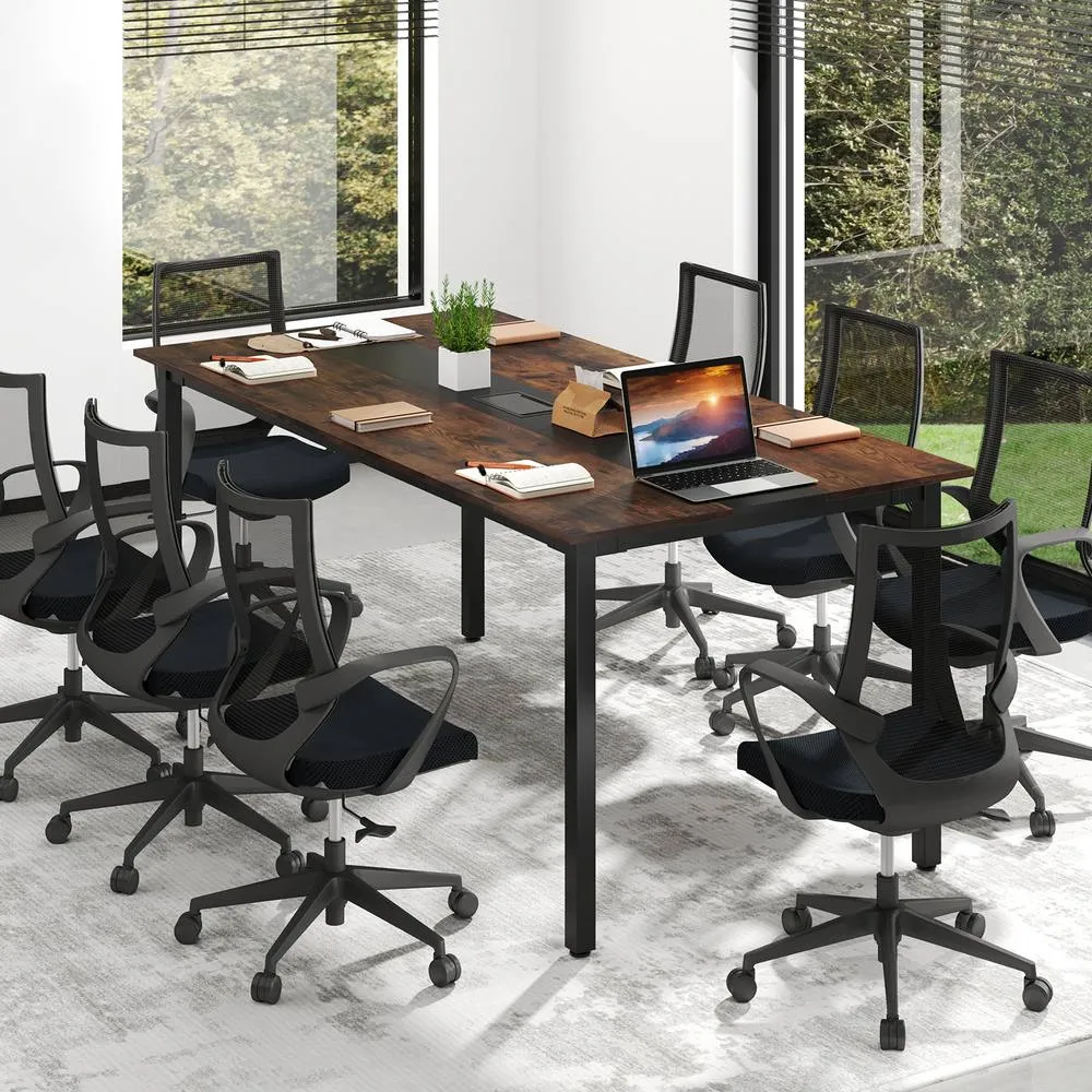 Costway 180CM Conference Room Table Rectangle Meeting Table for 8-10 People in Brown 2