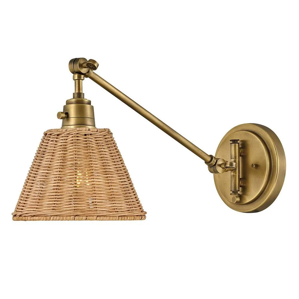 Netlighting Hinkley Arti Dome Wall Lamp Heritage Brass Rattan Shade 1x E27 in Gold