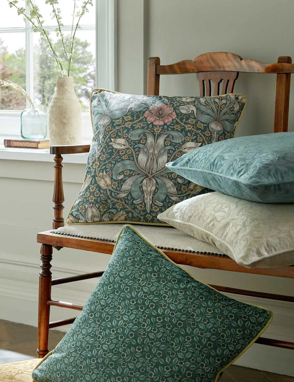 William Morris At Home Spring Thicket Velvet 45x45cm Cushion Blue Mix