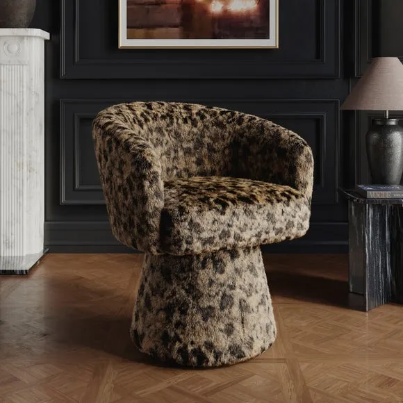 Reza Leopard Print Faux Fur Swivel Chair