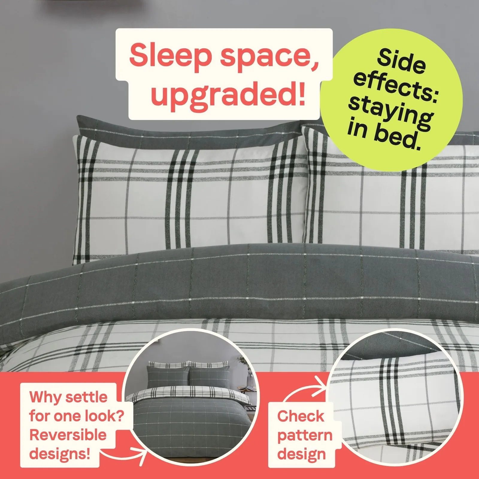 Rapport Home Harris Check Microfibre Duvet Cover Set with Pillowcase in Grey 4