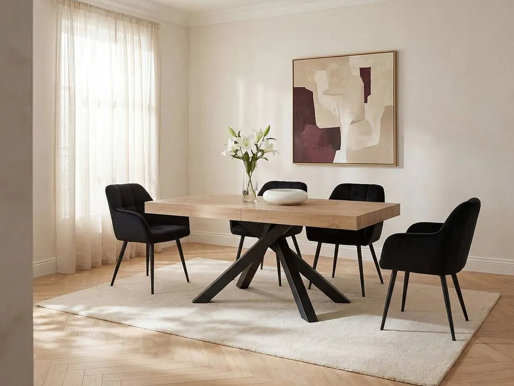 Vente-unique 6 - 10 Seater Extendable Dining Table - MDF & Metal - Natural and in Light Oak 3