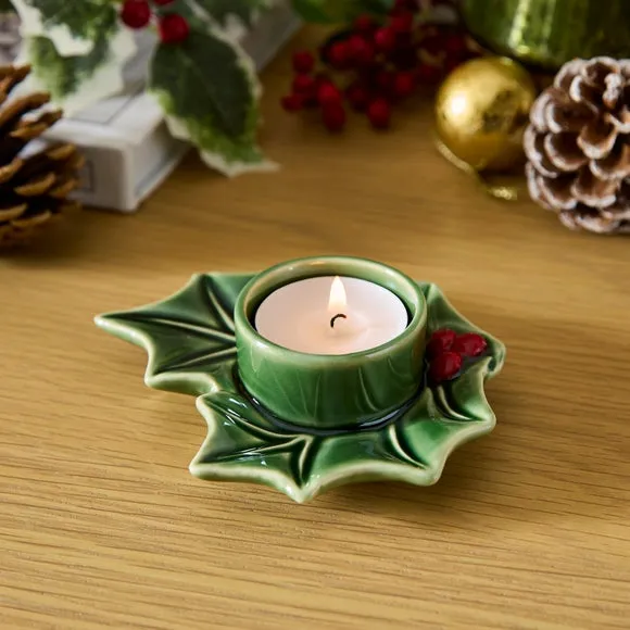 Ceramic Holly Tealight Holder