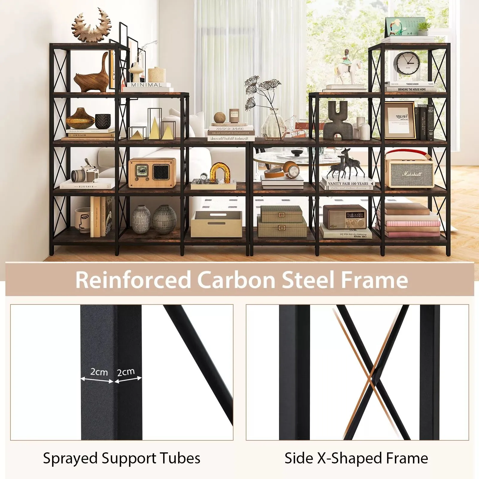 Costway Wooden 9 Cube Bookcase 5 Tier Open Storage Cabinet Free Standing Anti-toppling in Brown 6