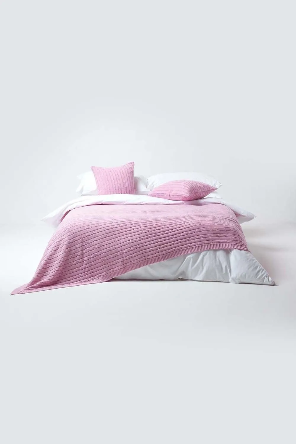 Homescapes Cotton Cable Knit Cushion Cover, 45 x 45 cm in Pink 4