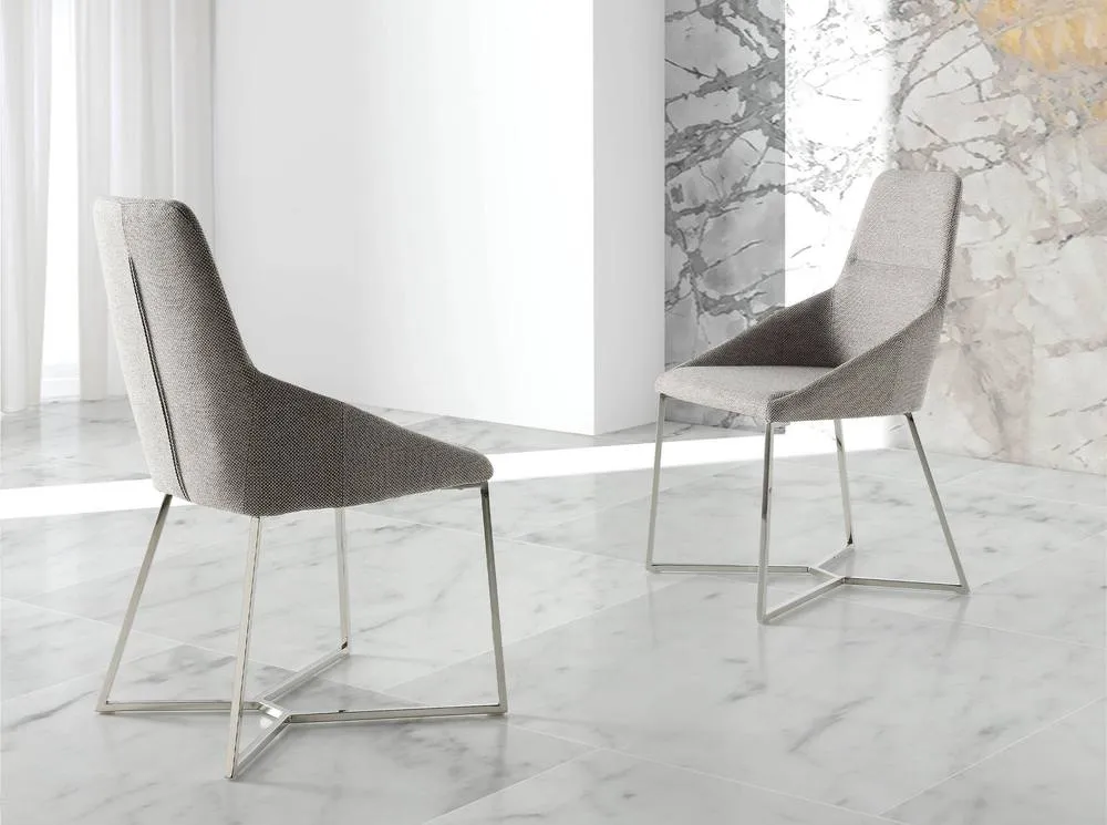 Angel Cerda Grey Fabric Dining Chair Chrome-Plated Legs 3
