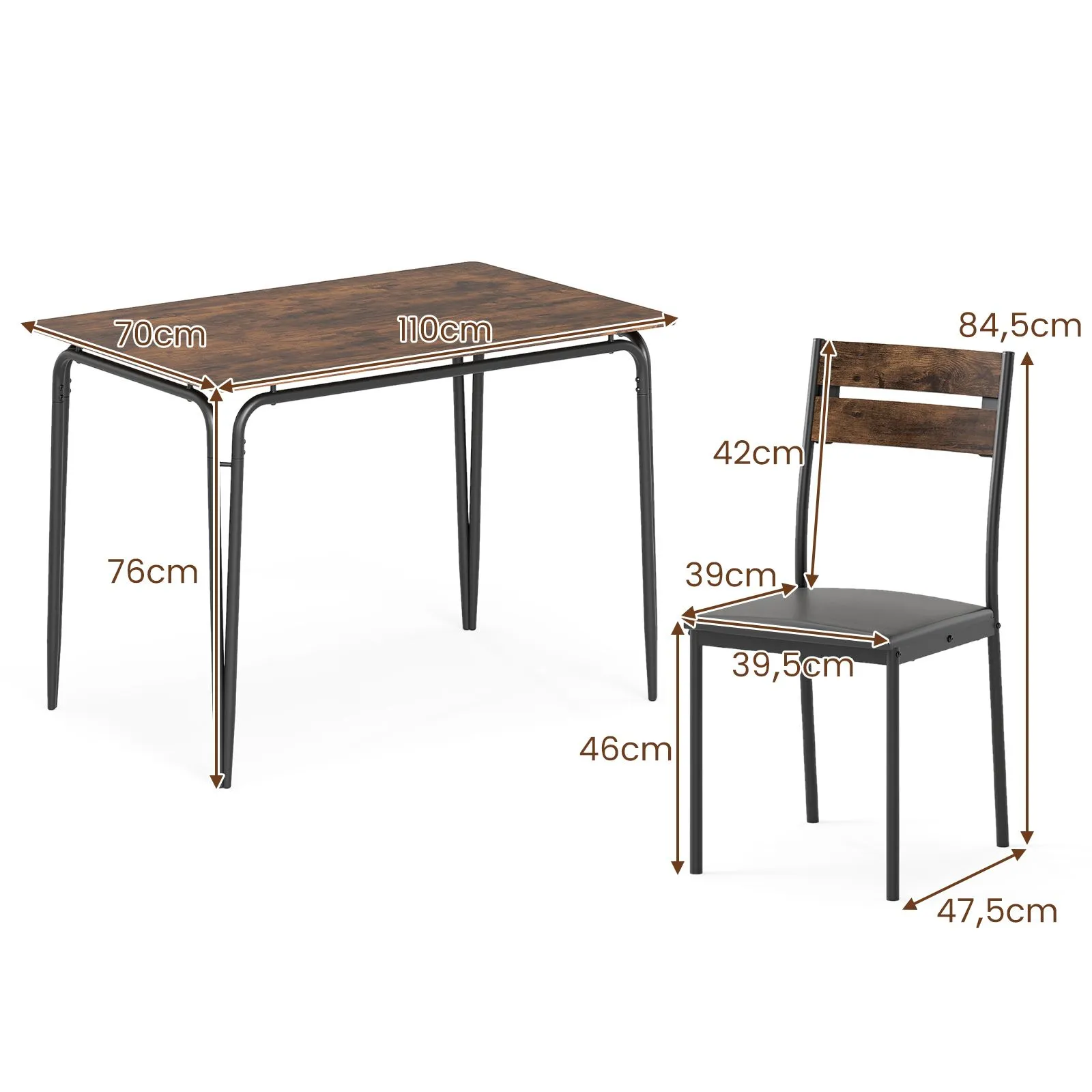 Costway 5PCS Dining Table Set Rectangular Kitchen Table & 4 Armless Chairs in Brown 4