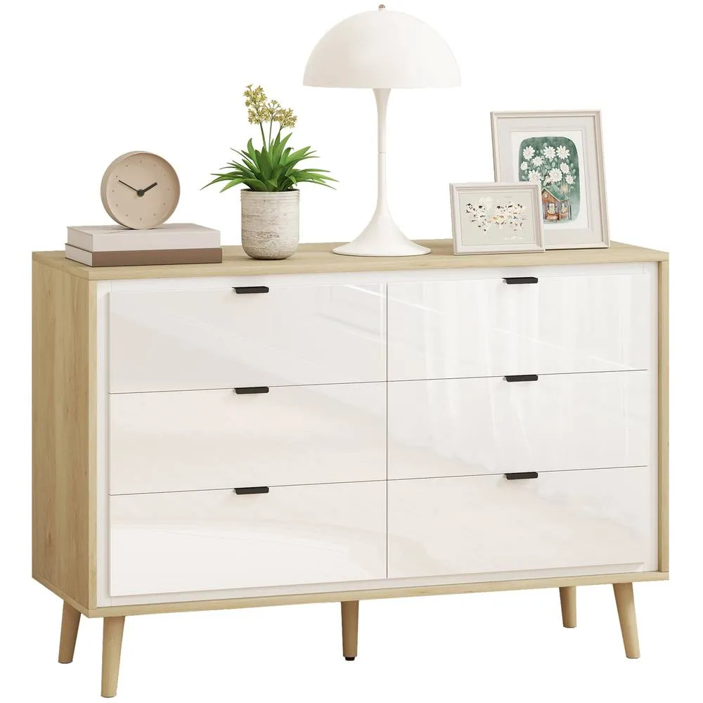 HOMCOM Storage Cabinet with 6 Drawers & 5 Legs, High Gloss White