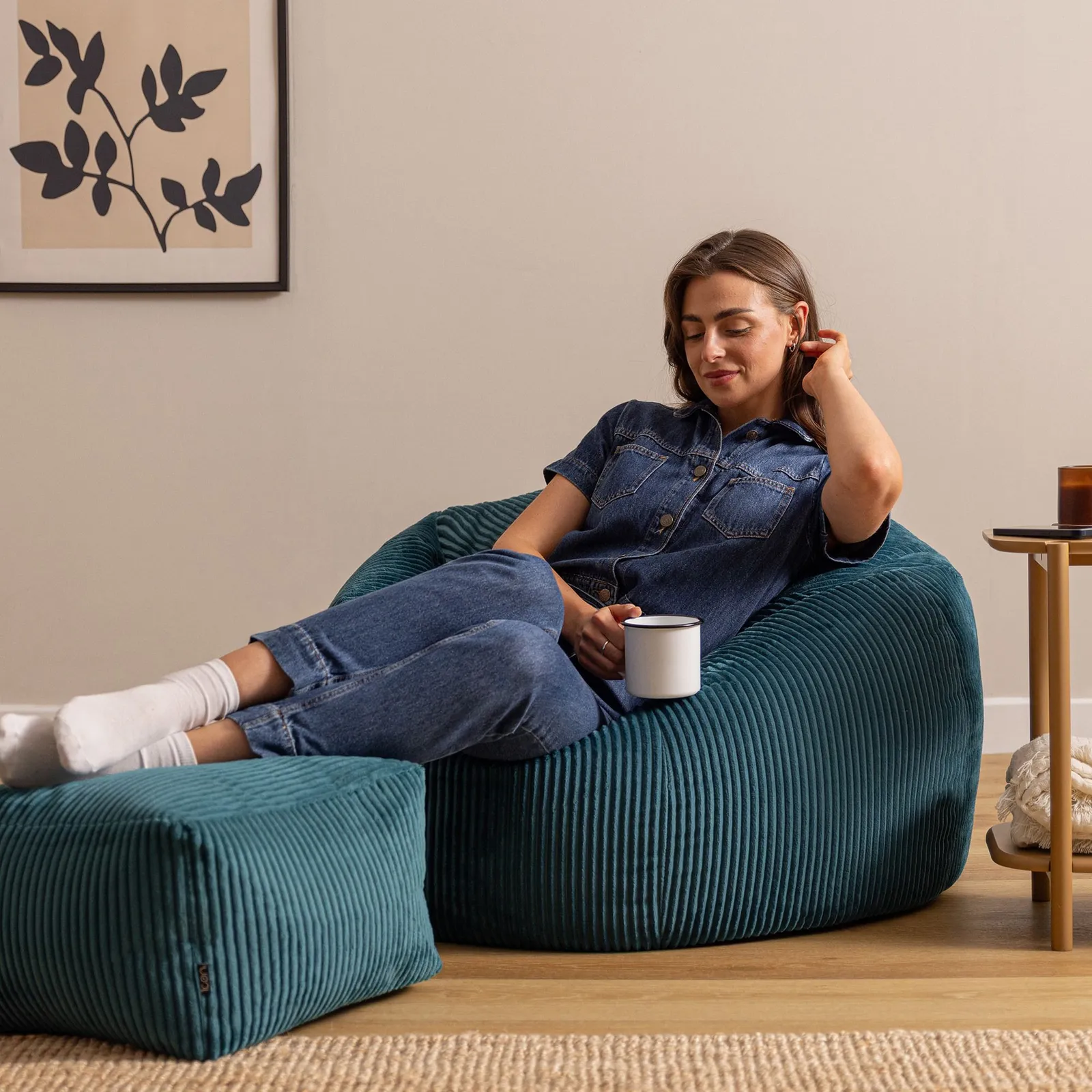 icon Kingston XL Jumbo Cord Classic Dome Bean Bag & Footstool in Teal