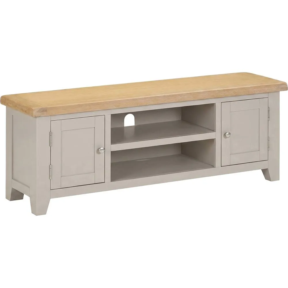 Seconique Windsor Straight Tv Unit (Fully Assembled) - Putty/Oak in Beige 2